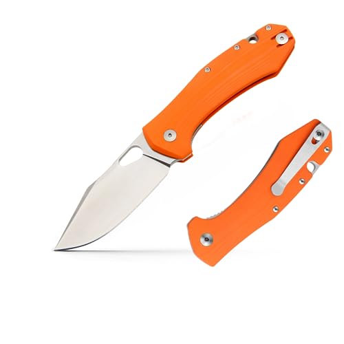 YF SMART® Langlebiges orangefarbenes Taschenmesser mit abnehmbarem/umkehrbarem Deep Carry-Taschenclip, orangefarbene G10-Griffe, D2-Klinge, Camping-Jagd-Überlebens- Wandermesser