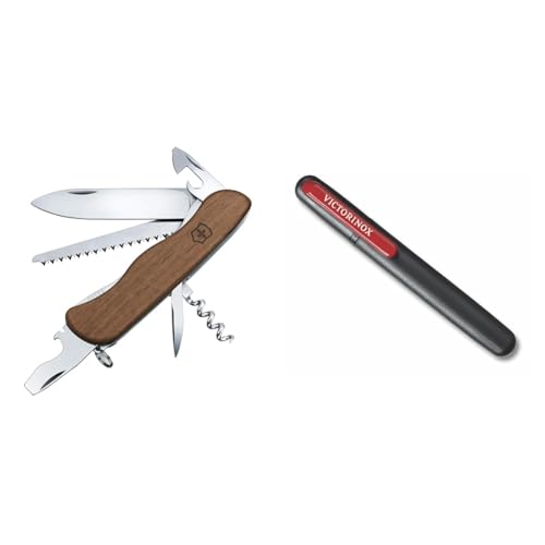 Victorinox Swiss Army Knife, Schweizer Taschenmesser, Forester & Dual-Messerschärfer Outdoor, Taschenmesser Schärfer, Schleifstein klein, schwarz