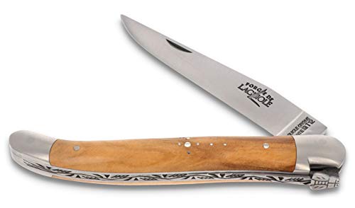 Forge de Laguiole Taschenmesser - 11 cm - Griff Olive Olivenholz - Klinge 9 cm und Backen matt - Hochwertiges Messer Frankreich