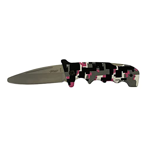 Walther Junior Knife Kindermesser Taschenmesser mit Gürtelholster für Camping Messer, camo - pink