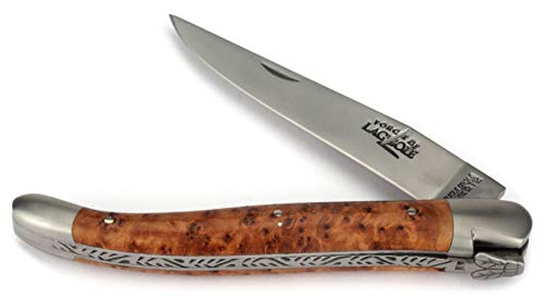 Forge de Laguiole Taschenmesser - 12 cm - Griffschalen Thuja Maserholz - Backen und Klinge 10 cm matt - Messer Frankreich