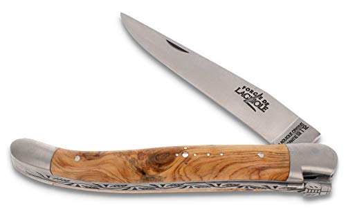 Forge de Laguiole Taschenmesser - 11 cm - Griffschalen Wacholder - Klinge 9 cm und Backen matt - Hochwertiges Messer Frankreich