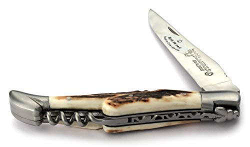 LAGUIOLE en Aubrac Taschenmesser mit Korkenzieher L0312BCIF 12 cm, Griffschalen Hirschhorn, Klinge 10 cm matt, Backen matt