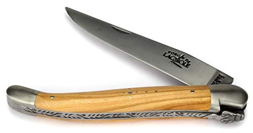 Forge de Laguiole Taschenmesser - 12 cm - Griffschalen Olivenholz - Backen und Klinge 10 cm matt