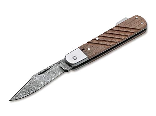 Böker Manufaktur Solingen 98k-Damast Taschenmesser Damast/Walnussholz Braun, Klingenlänge: 8,40 cm, 110715DAM