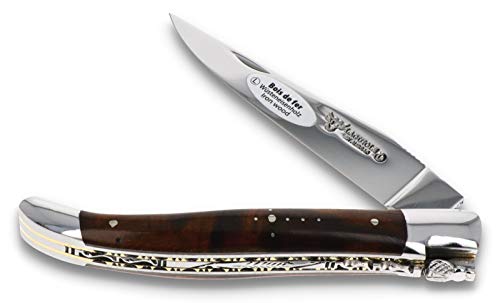 LAGUIOLE en Aubrac - Taschenmesser 12 cm - Griff Eisenholz - Doppelplatine Messing/Stahl - Klinge 10 cm glänzend - Backen glänzend