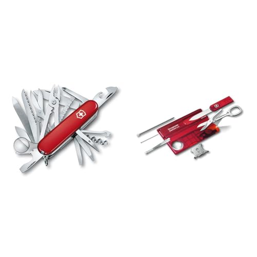 Victorinox Schweizer Taschenmesser gross Swiss Champ & Schweizer Taschenmesser Swiss Card Lite, Multitool-Werkzeug, 13 Funktionen, Spitzklinge, Schraubendreher 5 mm, Schere