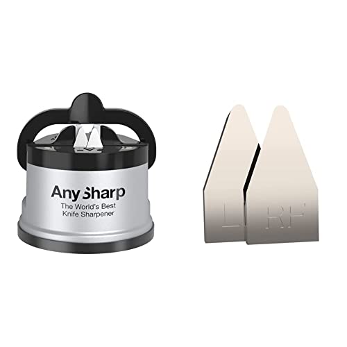 AnySharp Messerschaerfer mit Saugnapf, Silber & ASKSRT3 Suction Messerschärfer Ersatzwerkzeuge, Gebürstetes metall, einheitsgröße