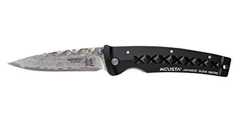 Mcusta Japanisches Taschenmesser Damaszener Stahl 33-Lagen Bushi Schwert Design Schwarz