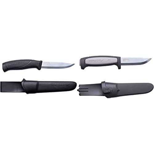 Mora Uni Companion Messer, Schwarz, M & kniv M-12249 Gürtelmesser ROBUST - Carbonstahl Klinge - nicht rostfrei - TPE Gummigriff - Kunststoffscheide