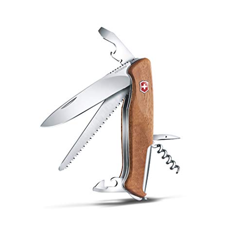 ,, Ranger 55 Wood, 130 mm, braun (10 Funktionen,, Dosenöffner, Schraubendreher 3 mm, Korkenzieher), Feststellklinge