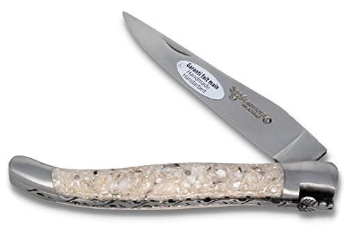 LAGUIOLE en Aubrac 12 cm Taschenmesser - Griff Austernschale - Platine ziselliert - Klinge und Backen matt, beige