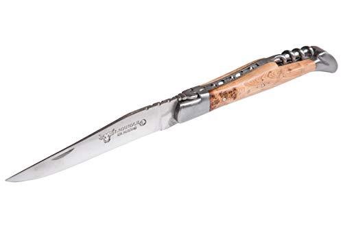 Laguiole en Aubrac Taschenmesser 12 cm mit Korkenzieher, Griffschalen Wacholder, Klinge und Backen matt