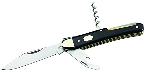 Hartkopf-Taschenmesser, Stahl 1.4410, Kombiwerkzeug, Korkenzieher, Ebenholz-Griffschalen, Neusilberbacken