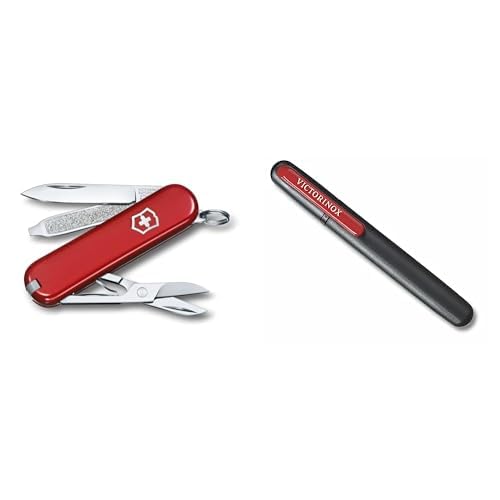 Victorinox Schweizer Taschenmesser Klein, Classic SD, Schlüsselanhänger & Dual-Messerschärfer Outdoor, Taschenmesser Schärfer, Schleifstein klein, schwarz