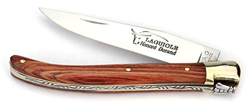 Laguiole Honoré Durand Taschenmesser Griff Rosenholz 12 cm Messer Klinge glänzend Backe Messing