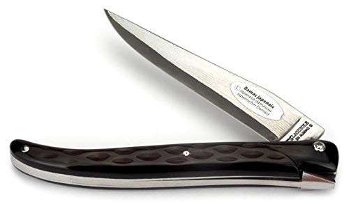 Laguiole en Aubrac Taschenmesser 12cm - Griff Büffelhorn - Klinge japanischer Damast-Stahl - Original Messer Frankreich Zertifikat