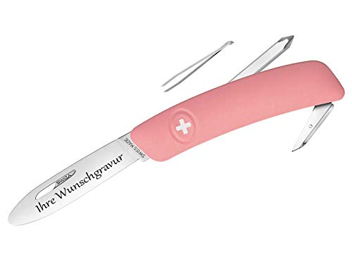 TR SWIZA Kinder-Taschenmesser J02 JUNIOR pink, mit Wunschgravur (Namensgravur) auf der Klinge