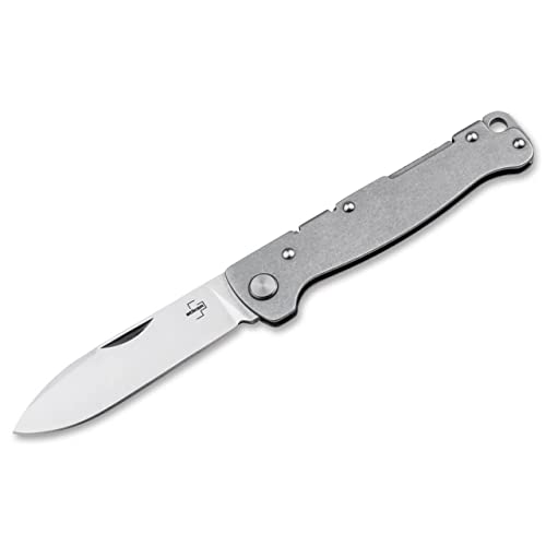 Böker Plus® Atlas Backlock Droppoint Taschenmesser - Zweihand-Messer mit Metall-Griff aus Edelstahl - kleines EDC Messer mit Clip & 7,1 cm D2 Drop-Point Klinge 42a konform