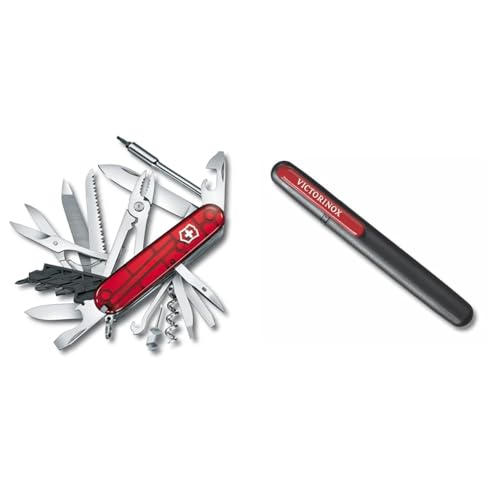 Victorinox Taschenmesser Cyber Tool L (39 Funktionen, Metallfeile, Bit-Schlüssel, Kugelschreiber, Zange) rot & Schärfen Dual-Messerschärfer Anspitzer, schwarz/Rot, One Size