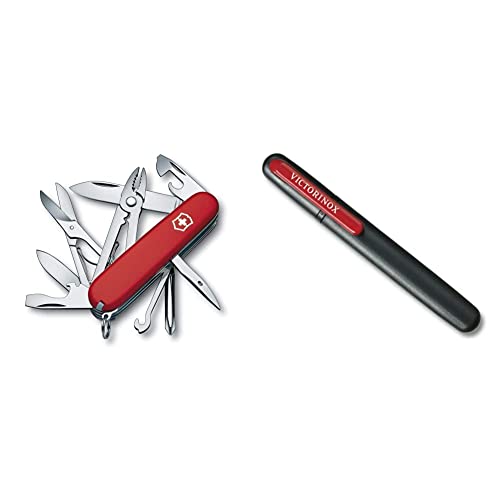 Victorinox Taschenmesser Deluxe Tinker (17 Funktionen, Phillips-Schraubendreher, Kombizange, Schere) rot & Dual-Messerschärfer, Tragbar, Schleifstein für Grobschliff, Keramikplättchen für Feinschliff