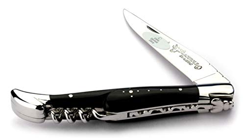 Laguiole en Aubrac Taschenmesser mit Korkenzieher L0312EBIF 12 cm, Griffschalen Ebenholz, Klinge 10 cm glänzend, Backen glänzend