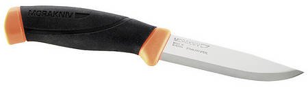Mora-Messer, Companion, rostfreier Sandvik-Stahl 12C27, zweifarbiger Griff, neonfarbene Scheide mit Gürtelclip