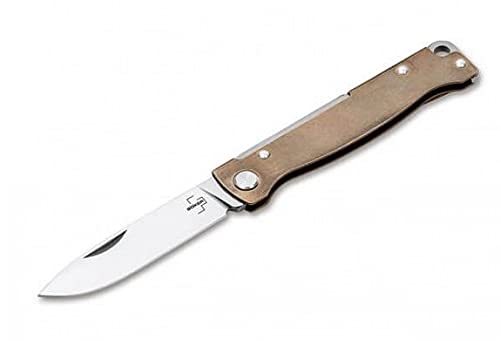 Böker Plus® Atlas Messer - kleines Slipjoint Taschenmesser - Klappmesser mit Metall Griff - EDC Vollmetall Messer - Vintage Sandvik Messer (Taschenmesser Messing)