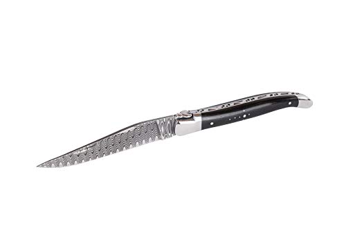 Laguiole en Aubrac Taschenmesser Damast 12 cm, Griffschalen Ebenholz, Backen glänzend