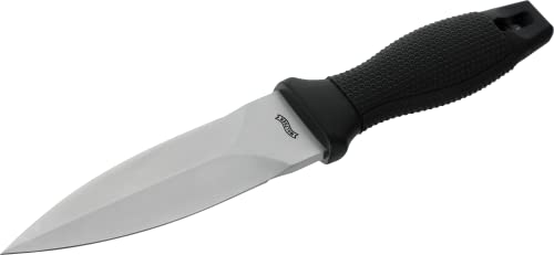 Walther Strap Knife Dagger Messer, Klinge aus schnitthaltigem 440C, Fangriemenöse, inkl. schwarzer Lederscheide mit Druckknopflasche für Schnellzugriff und Stahlclip für unterschiedliche Trageweisen