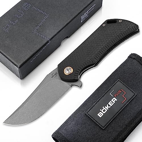 Böker Plus® Golem Tactical Knife black - taktisches D2 Taschenmesser schwarz matt - G10 Einhand-Messer mit Flipper - EDC Klappmesser taktisch mit Clip in Etui