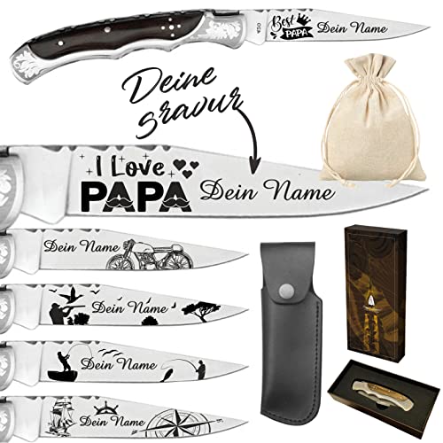 Laguiole Klappmesser personalisiert - graviertes Messer mit Gravur auf der Klinge - Taschenmesser graviert mit Name - eingraviertes Messer - Geschenk für Papa, Geburtstag, Weihnachten - Marron.DESSIN