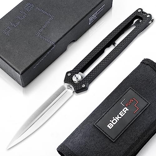 Böker Plus® Slike Knife - Dolch Taschen-Messer mit D2 Klinge beidseitig geschliffen - ultra leichtes Schiebe Taschenmesser mit G10 Griff - Einhand-Messer mit zweischneidiger Klinge