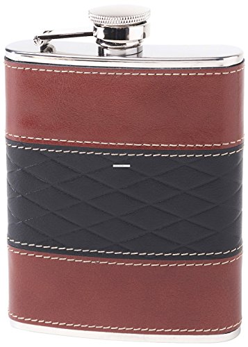 Herbertz Herren Taschenflasche Edelstahl mit braun-schwarzem Lederbezug Flachmann, 177ml