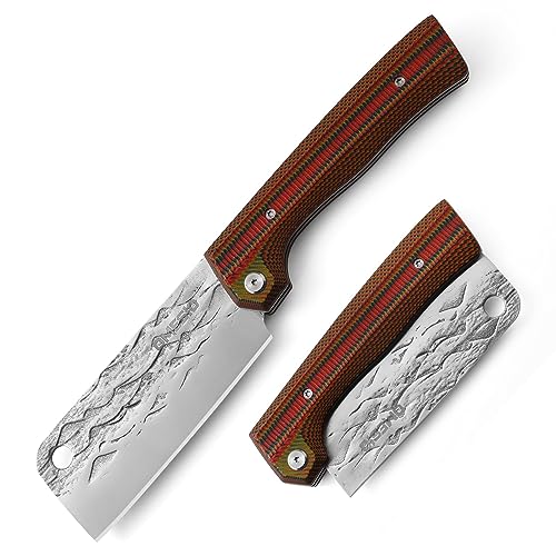 Omesio Messer Klappbeil - Großes Zweihand-Klappmesser, legales und geeignetes Outdoor-Cleaver-Messer für Kochabenteuer mit Slipjoint-Arretierung, G10 Griffmaterial und 4Cr14 Klingenstahl