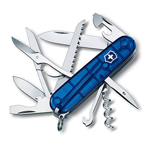Victorinox, Taschenmesser, Huntsman, 91 mm, blau transparent (15 Funktionen, Klinge, Korkenzieher, Dosenöffner, Klinge)