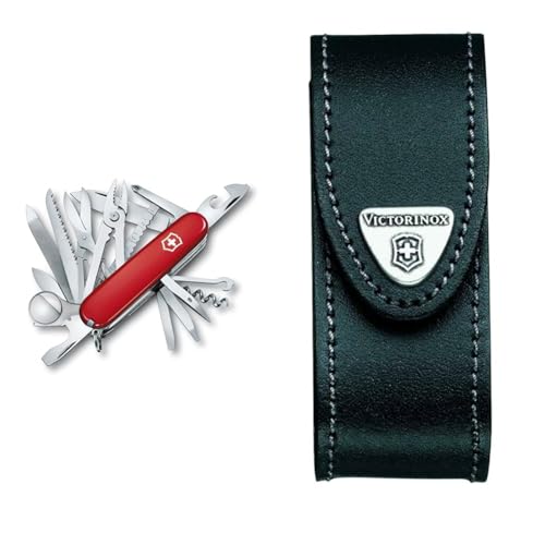 Victorinox Schweizer Taschenmesser gross Swiss Champ & Drehclip-Gürteletui, Taschenmesser Etui, Messertasche für Gürtel, Leder, schwarz