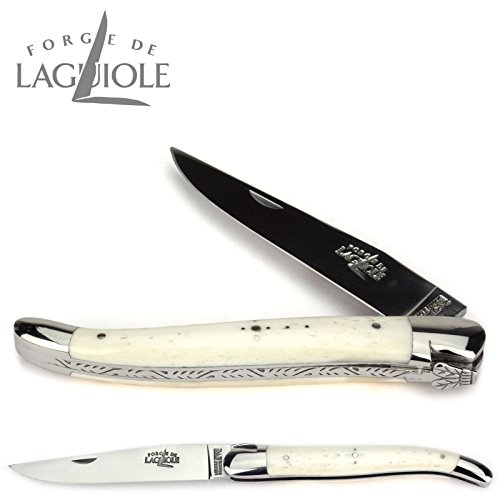 Forge De Laguiole Taschenmesser - 12 cm - Griffschalen Knochen - Klinge 10 cm glänzend - Backen glänzend