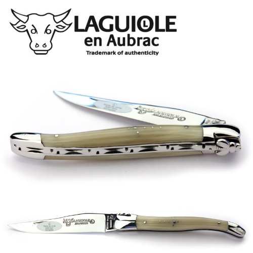 Laguiole en Aubrac Taschenmesser L0212PCIF 12 cm Messer Klinge und Backen glänzend Griff Hornspitze