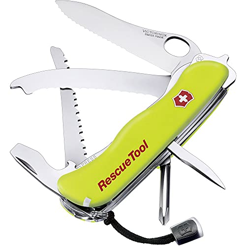 Victorinox, Taschenmesser, Rescue Tool MW, 111 mm, gelb nachleuchtend (13 Funktionen, Kapselheber, Feststellklinge, Einhand, mit Wellenschliff)