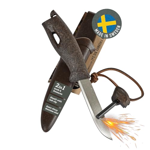 Light My Fire Messer mit Feuerstein - FIREKNIFE - Survival Messer mit Feuerstahl & Scheide - Bushcraft Messer Hergestellt in Schweden - Outdoor Messer Feststehend/Camping Messer/Jäger Messer
