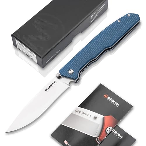 Magnum BÖKER Deep Blue Canvas EDC Messer - Einhand Taschenmesser mit Clip - Liner Lock Messer mit Micarta Griff blau - Outdoor Klappmesser mit Daumen-Pin - EDC Faltmesser mit 440A Spearpoint Klinge