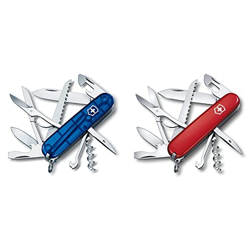 Victorinox Taschenmesser Huntsman (15 Funktionen, Schere, Holzsäge, Korkenzieher) blau transparent & Taschenmesser Huntsman (15 Funktionen, Schere, Holzsäge, Schraubendreher) rot