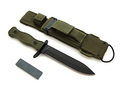 KOSxBO® BW Messer 26,5 cm - Multipurpose Militär Kampfmesser mit Schleifstein - taktisches Kampfmesser - Jagdmesser - Outdoor - Freizeitmesser grün schwarz - USA Knife