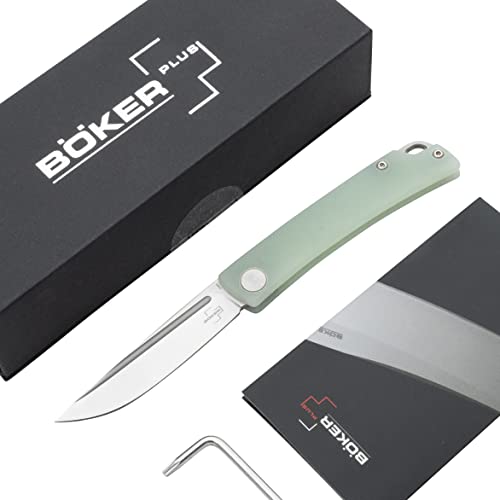 Böker Plus® Celos G10 Jade - kleines Taschenmesser mit Clip - Slipjoint 2 Hand Messer mit G10 Griff - modernes Klappmesser mit extra scharfer 440C Stahl Klinge