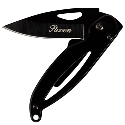 Ocadeau Schwarzes Stahl-Taschenmesser mit Textgravur - Kleines schwarzes Taschenmesser personalisierter Gravur - Kleines personalisierbares Taschenmesser