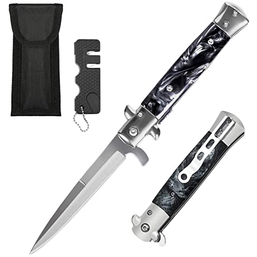Klappmesser Taschenmesser mit Gürteltasche & Messerschärfer, Scharfer Einhandmesser, Outdoor Messer für Camping, Survival, Angeln, Geschenk für Männer