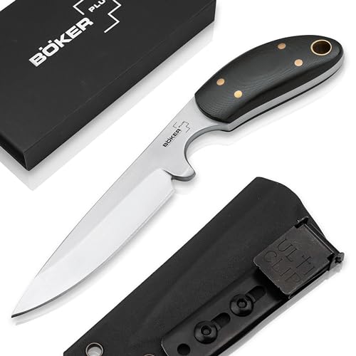 Böker Plus® Pocket Knife - feststehendes Taschenmesser mit Kydex-Scheide & Ulti-Clip - EDC Messer mit G10 Griff schwarz - kleines Fulltang Outdoor-Messer mit feststehender Klinge in Geschenk-Box