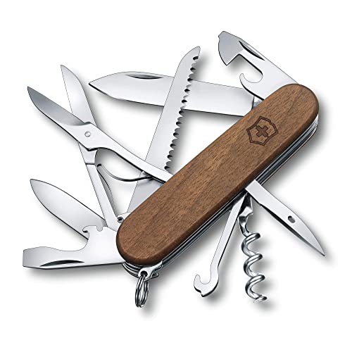 Victorinox Schweizer Taschenmesser, Huntsman Wood, Swiss Army Knife, Multitool, 13 Funktionen, Klinge, Korkenzieher, Nussbaumholz