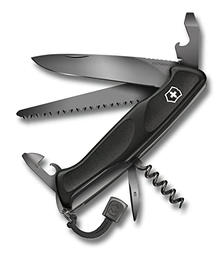 Victorinox, Taschenmesser, Ranger 55 Onyx Black, 130 mm, schwarz (13 Funktionen, Feststellklinge, Dosenöffner, Schraubendreher 3 mm, Korkenzieher)